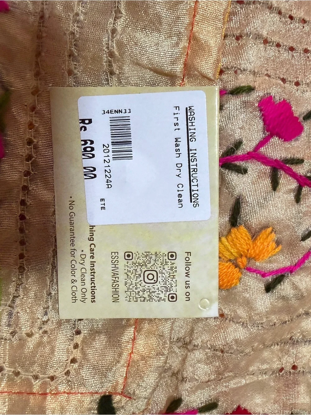 Embroidered Floral Wrap Scarf in Pink, Red & Orange